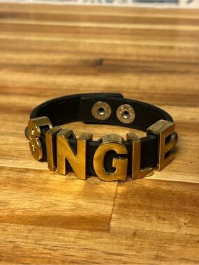 SINGLE BCBGeneration Gold Letter Black Leather Bracelet
